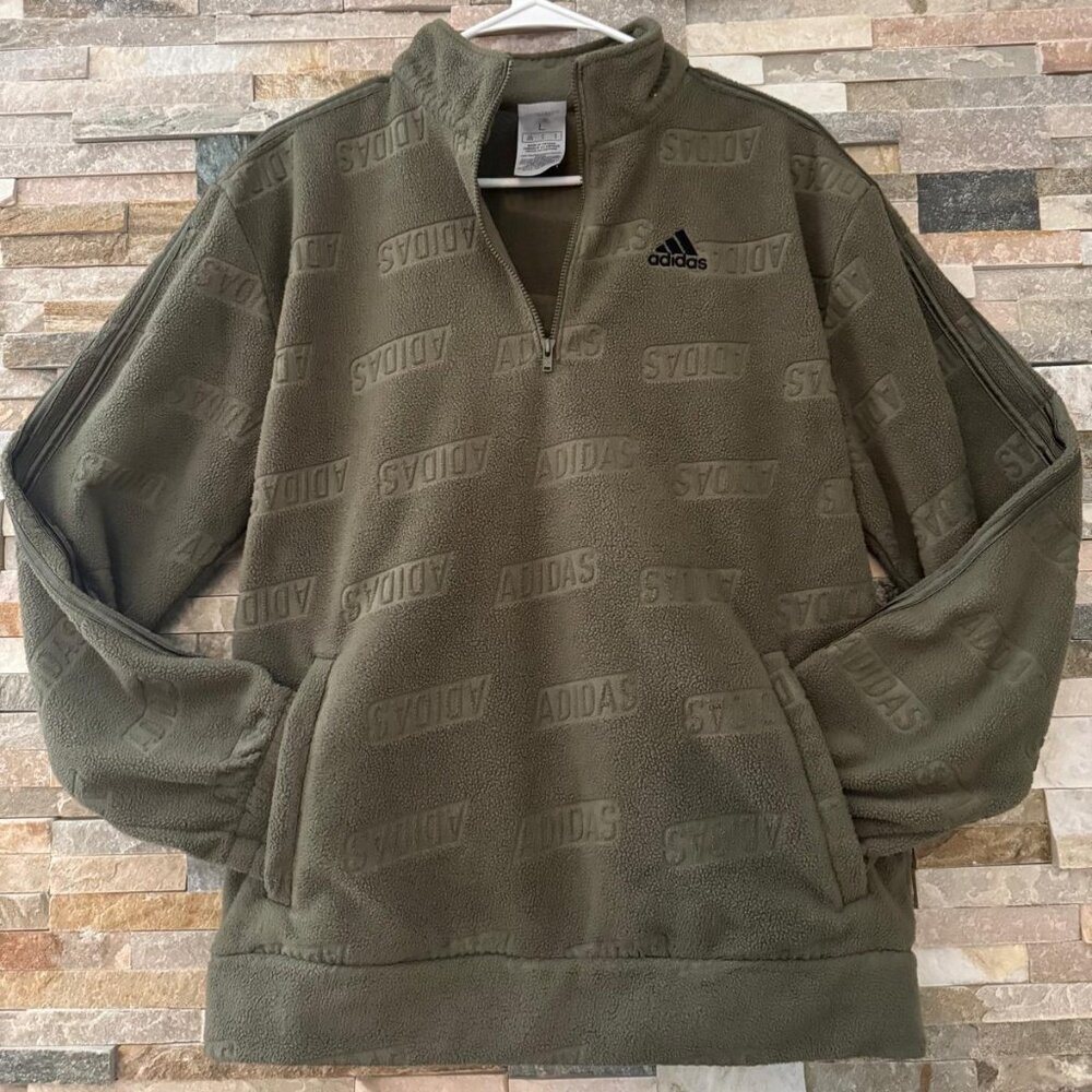 Adidas Boys Green Fleece Pullover Size L Excellent Condition